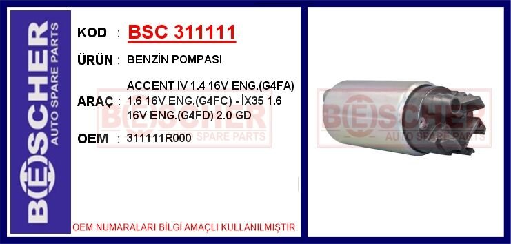 ACCENT IV 1.4 16V ENG. G4FA 1.6 16V ENG. G4FC - İX35 1.6 16V ENG. G4FD 2.0 GD | OEM:311111R000