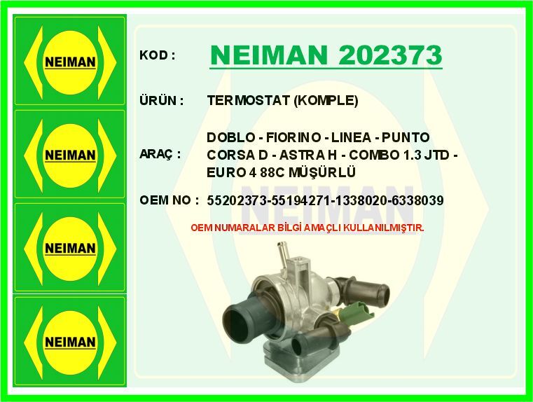 TERMOSTAT KOMPLE DOBLO - FIORINO - LINEA - PUNTO CORSA D - ASTRA H - COMBO 1.3 JTD - EURO 4 88C MÜ | OEM:55202373-55194271-1338020-6338039