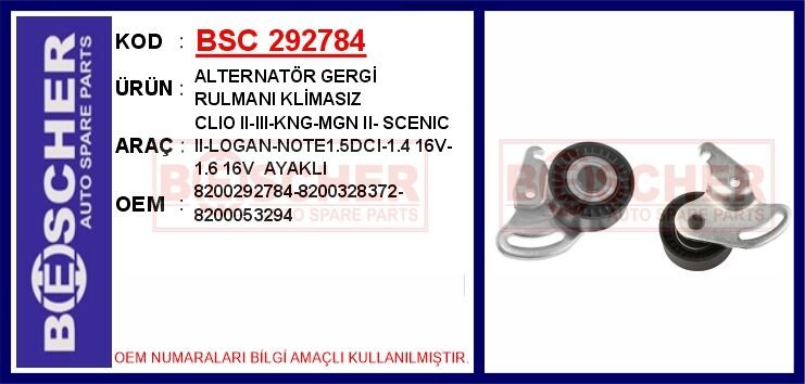 ALTERNATÖR GERGİ RULMANI KLİMASIZ CLIO II-III-KNG-MGN II- SCENIC II-LOGAN-NOTE1.5DCI-1.4 16V-1.6 16 | OEM:8200292784-8200328372-8200053294