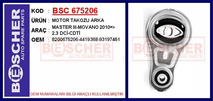 MOTOR TAKOZU ARKA MASTER III-MOVANO 2010 > 2.3 DCİ-CDTİ | OEM:8200675206-93197451-4419368