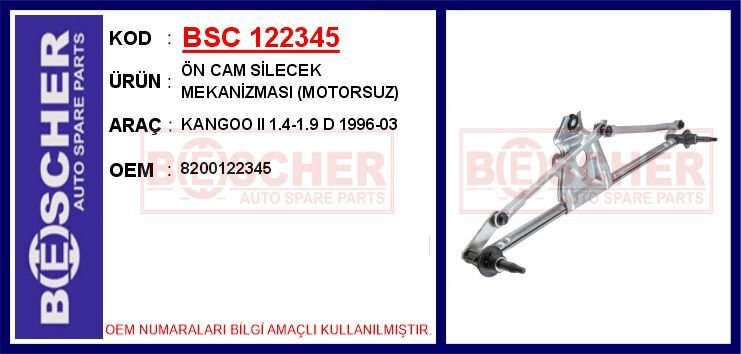 SİLECEK MEKANİZMASI ÖN MOTORSUZ RENAULT KANGOO I 97> | OEM:8200122345
