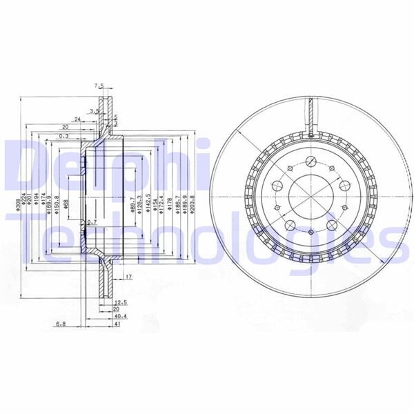 ARKA FREN AYNASI VOLVO XC90 2.5T-3.2AWD-D3-D5-T6 2002 > 2012 17 JANT 308x20x5DLxHAVALI | OEM:8624926-31423152