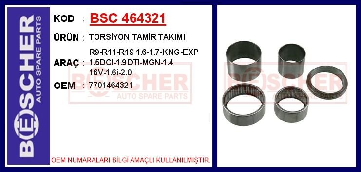 TORSİYON TAMİR TAKIMI R9-R11-R19 1.6-1.7-KNG-EXP 1.5DCI-1.9DTI-MGN-1.4 16V-1.6i-2.0i | OEM:7701464321