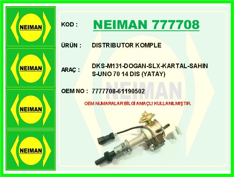 DISTRIBUTOR KOMPLE DKS-M131-DOGAN-SLX-KARTAL-SAHIN S-UNO 70 14 DIS YATAY | OEM:7777708-61190502