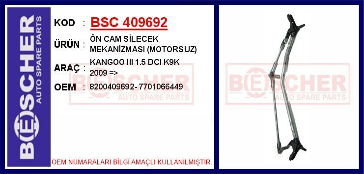 ÖN CAM SİLECEK MEKANİZMASI MOTORSUZ KANGOO III 1.5 DCI K9K 2009 > | OEM:8200409692-7701066449