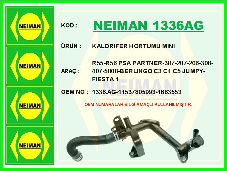 SU KOLLEKÖR HORTUMU P206-307-308-407-1007-3008-5008-C2-C3-C4-C5-PARTNER TEPE-BERLINGO-FIESTA-FUSION | OEM:1336.AG