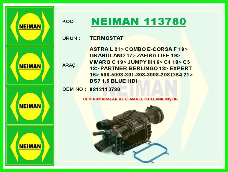 TERMOSTAT ASTRA L 21> COMBO E-CORSA F 19> GRANDLAND 17> ZAFIRA LIFE 19> VIVARO C 19> JUMPY III 16> C | OEM:9812113780