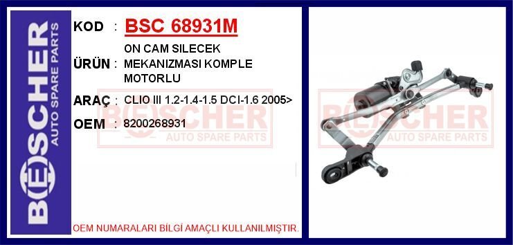 ÖN CAM SİLECEK MEKANİZMASI MOTORLU RENAULT CLIO III 05> | OEM:8200268931