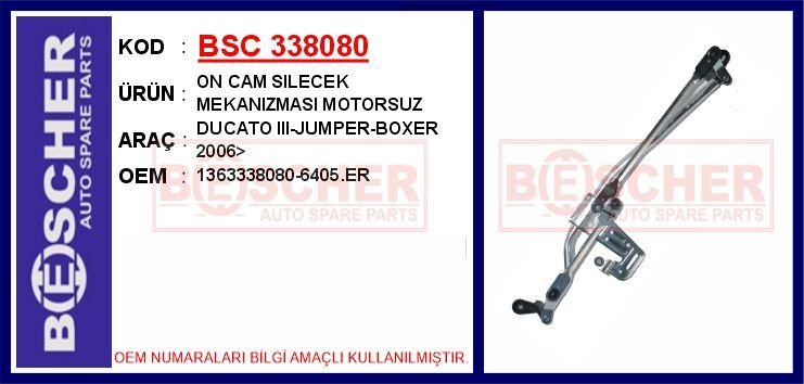 ÖN CAM SİLECEK MEKANİZMASI MOTORSUZ BOXER-JUMPER-DUCATO 06> | OEM:6405.PP-1363338080-6405.ER