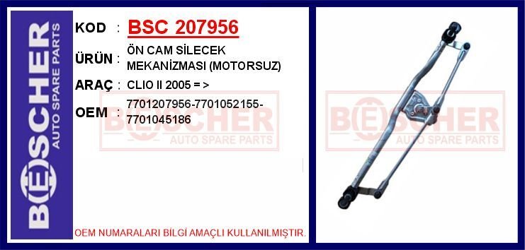ÖN CAM SİLECEK MEKANİZMASI MOTORSUZ CLIO II 2005 > | OEM:7701207956-7701052155-7701045186