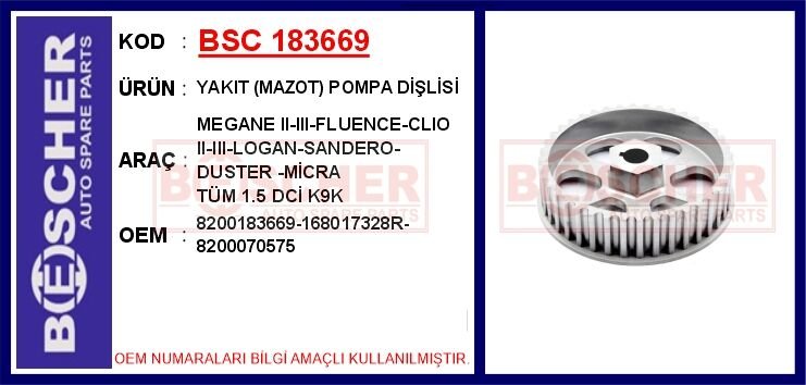 YAKIT MAZOT POMPA DİŞLİSİ MEGANE II-III-FLUENCE-CLIO II-III-LOGAN-SANDERO-DUSTER -MİCRA TÜM 1.5 D | OEM:8200183669-168017328R-8200070575