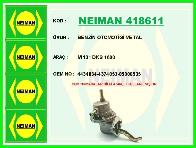 BENZİN OTOMOTİĞİ METAL M 131 DKS 1600 | OEM:4434834-4374853-85008535
