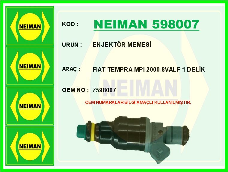 ENJEKTÖR MEMESİ FIAT TEMPRA MPI 2000 8VALF 1 DELİK | OEM:7598007