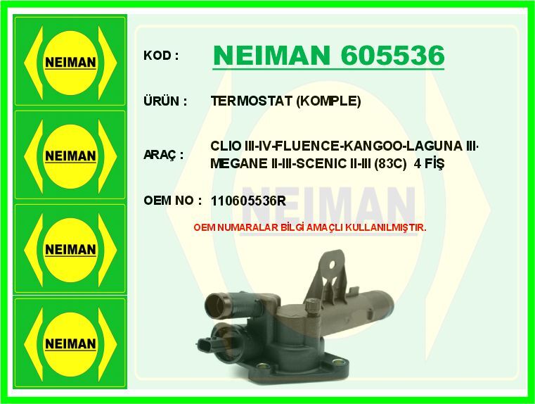 TERMOSTAT KOMPLE CLIO III-IV-FLUENCE-KANGOO-LAGUNA III-MEGANE II-III-SCENIC II-III 83C 4 FİŞ | OEM:110605536R