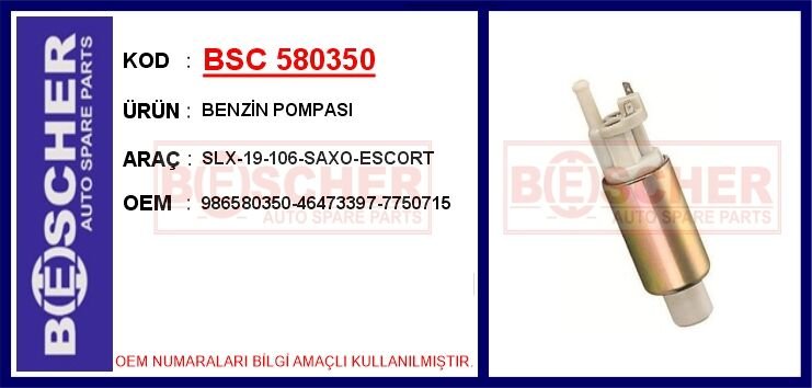 BENZİN POMPASI SLX-19-106-SAXO-ESCORT | OEM:986580350-46473397-7750715