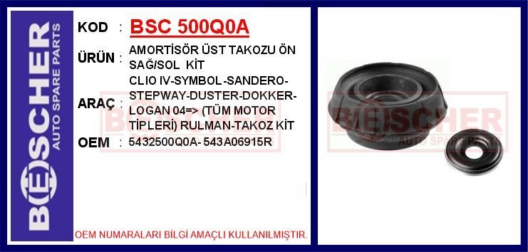 AMORTİSÖR ÜST TAKOZU ÖN SAĞ/SOL KİT CLIO IV-SYMBOL-SANDERO-STEPWAY-DUSTER-DOKKER-LOGAN 04 > TÜM MO | OEM:5432500Q0A-543A06915R