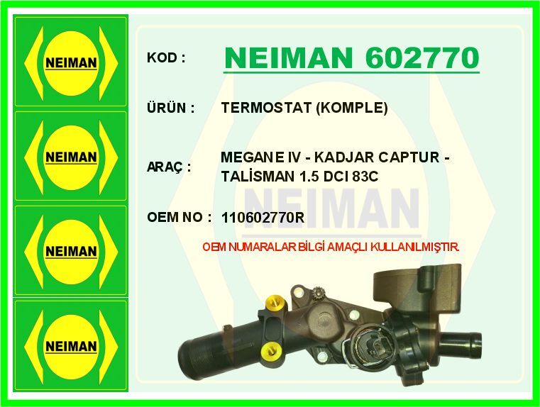 TERMOSTAT 83 C MERCEDES OM607 W176 W246 C117 X117 X156 . RENAULT SYMBOL III 14> MEGANE IV 16> CLIO IV 12> CAPTUR 13> DUSTER 12> DOKKER 12> . NISSAN QASHQAI II 13> JUKE 10>19 1.5dCi | OEM:A6072000415-110602770R-110609813R