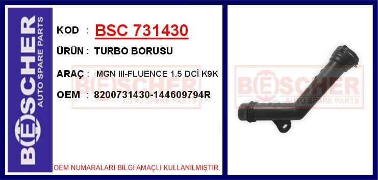 TURBO BORUSU MGN III-FLUENCE 1.5 DCİ K9K | OEM:8200731430-144609794R