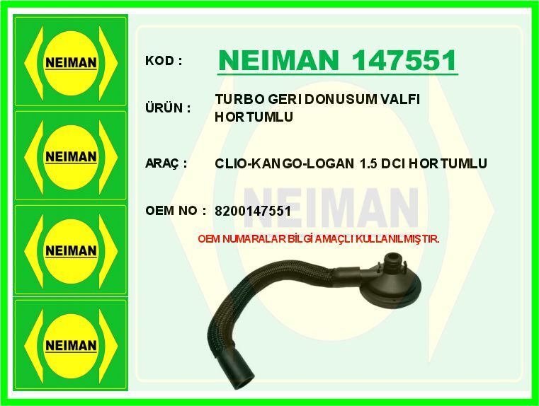 TURBO GERI DONUSUM VALFI HORTUMLU CLIO-KANGO-LOGAN 1.5 DCI HORTUMLU | OEM:8200147551