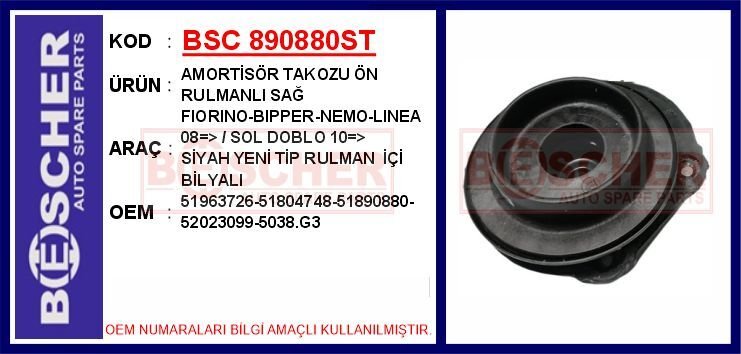 AMORTİSÖR TAKOZU ÖN RULMANLI SAĞ FIORINO-BIPPER-NEMO-LINEA 08 > / SOL DOBLO 10 > SİYAH YENİ SN | OEM:51963726-51804748-51890880-52023099