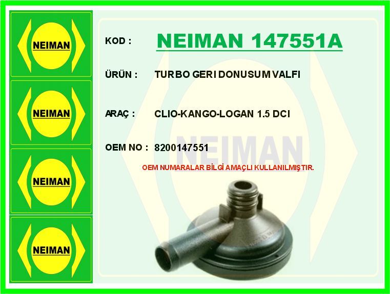 TURBO GERI DONUSUM VALFI CLIO-KANGO-LOGAN 1.5 DCI | OEM:8200147551