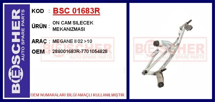 SİLECEK MEKANİZMASI ÖN CAM MOTORSUZ RENAULT MEGANE II 02> | OEM:288001683R-7701054828