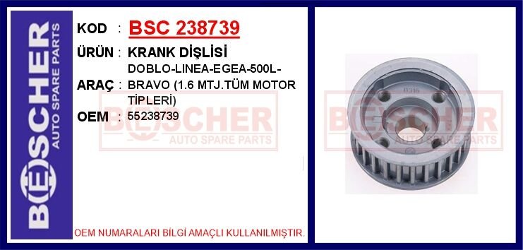 KRANK DİŞLİSİ DOBLO-LINEA-EGEA-500L-BRAVO 1.6 MTJ.TÜM MOTOR TİPLERİ | OEM:55238739