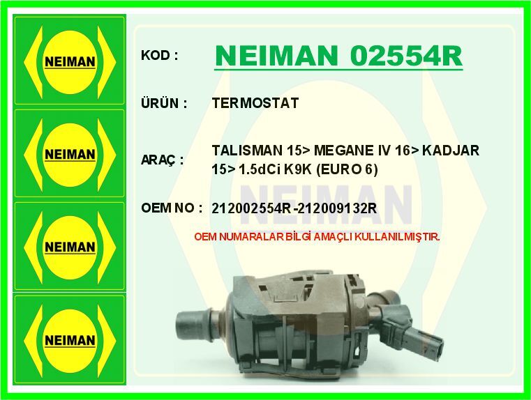 TERMOSTAT TALISMAN 15> MEGANE IV 16> KADJAR 15> 1.5dCi K9K EURO 6 | OEM:212002554R-212009132R
