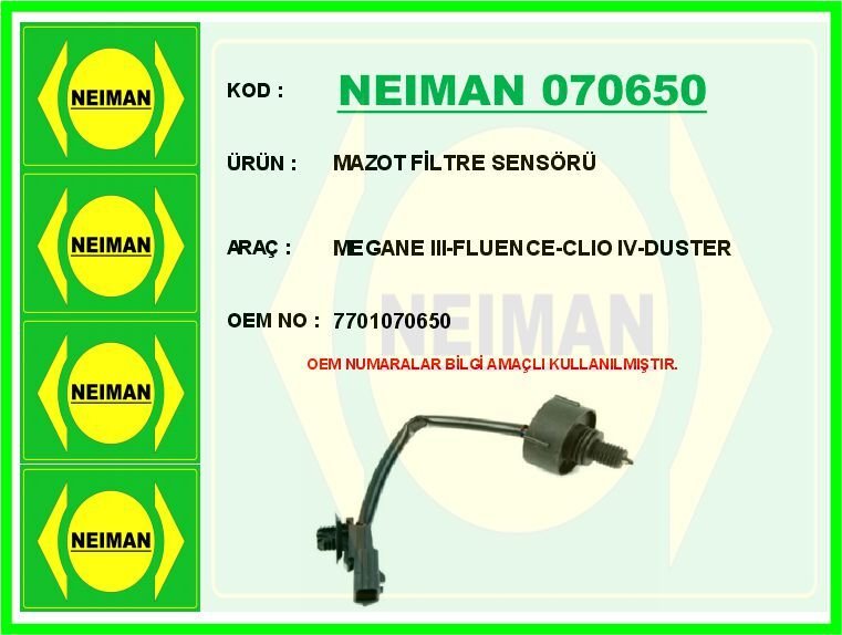 MAZOT FİLTRE SENSÖRÜ MEGANE III-FLUENCE-CLIO IV-DUSTER | OEM:7701070650