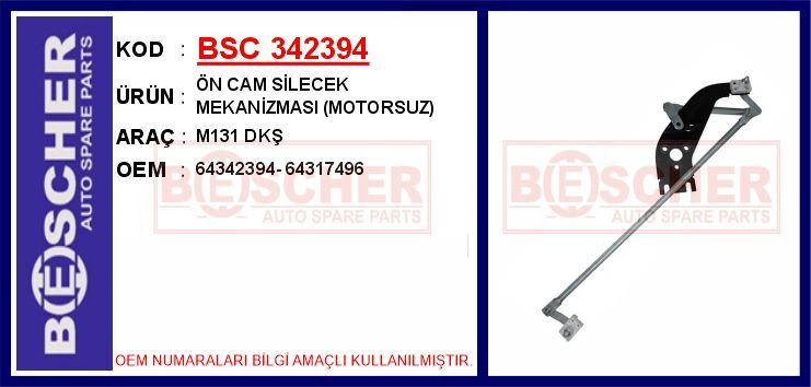 ÖN CAM SİLECEK MEKANİZMASI MOTORSUZ M131 DKŞ | OEM:64342394-64317496