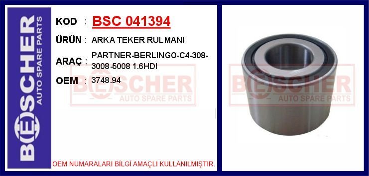 ARKA TEKER RULMANI PARTNER-BERLINGO-C4-308-3008-5008 1.6HDI | OEM:3748.94