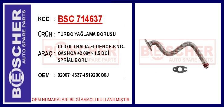 TURBO YAĞLAMA BORUSU CLIO III THALIA-FLUENCE-KNG-QASHQAI 2 08 > 1.5 DCİ | OEM:8200714637-1519200Q0J