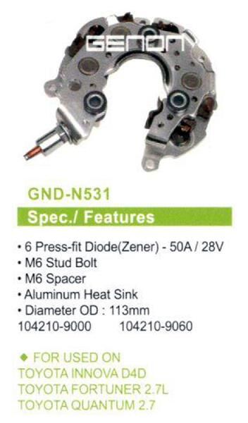 TOYOTA INNOVA D4D-FORTUNER 2.7L-QUANTUM 2.7 113mm 6 DIOT M6 | OEM:RN-45H-INR438-104210-9000