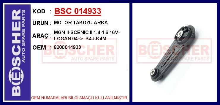 MOTOR TAKOZU ARKA MGN II-SCENIC II 1.4-1.6 16V-LOGAN 04 > K4J-K4M | OEM:8200014933