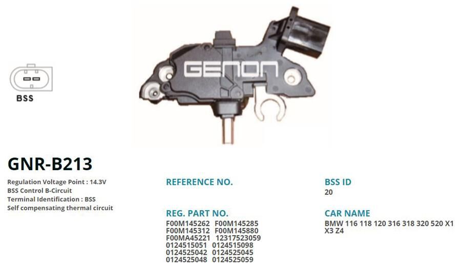12V BMW 116-118-120-316-318-320-520-X1-X3-Z4 BSS | OEM:VR-B285-VR-B880-IB262