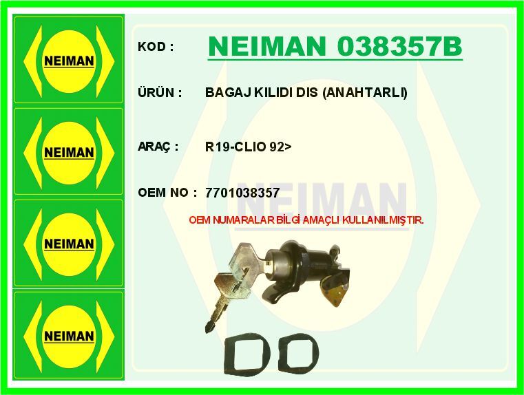 BAGAJ KILIDI DIS ANAHTARLI R19-CLIO 92> | OEM:7701038357
