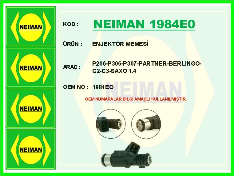 ENJEKTÖR MEMESİ P206-P306-P307-PARTNER-BERLINGO-C2-C3-SAXO 1.4 | OEM:1984EO