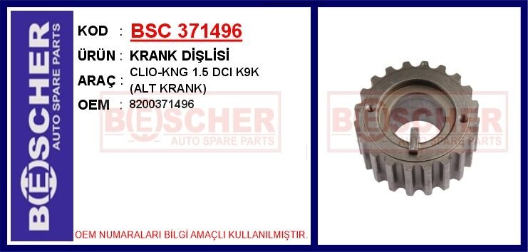 KRANK DİŞLİSİ CLIO-KNG 1.5 DCI K9K ALT KRANK | OEM:8200371496