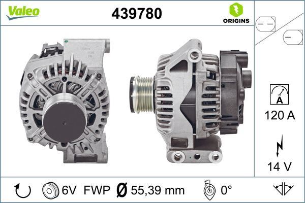 ALTERNATOR A115 14V 120A. FCA 500 C 07- FIORINO 07- NEMO 10- BIPPER 10> | OEM:51880173-51993603-1608858180
