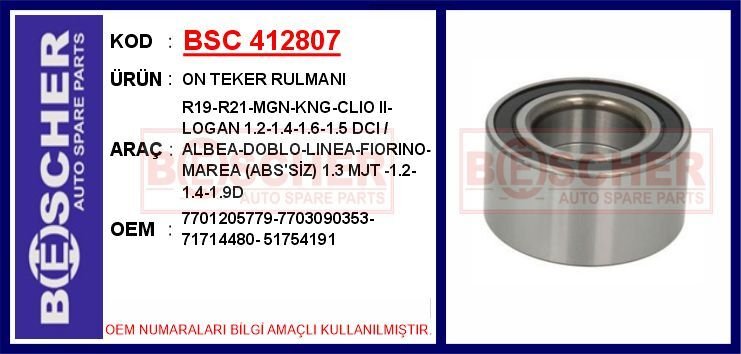 ON TEKER RULMANI R19-R21-MGN-KNG-CLIO II-LOGAN 1.2-1.4-1.6-1.5 DCI / ALBEA-DOBLO-LINEA-FIORINO-MARE | OEM:7701205779-7703090353-71714480-5175