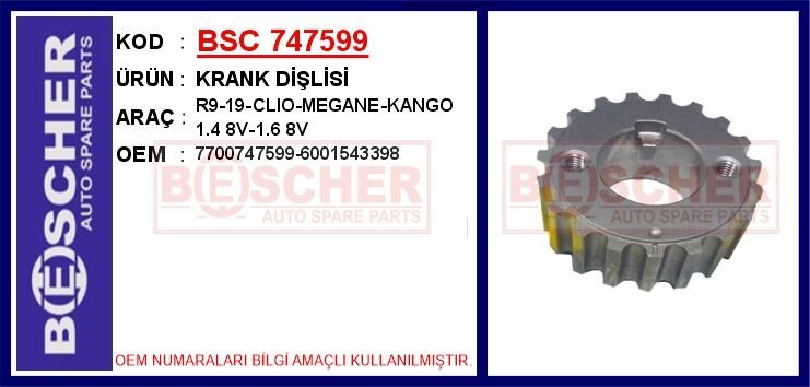 KRANK DİŞLİSİ R9-19-CLIO-MEGANE-KANGO 1.4 8V-1.6 8V | OEM:7700747599-6001543398