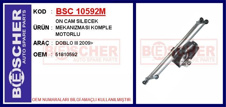 ÖN CAM SILECEK MEKANIZMASI FIAT DOBLO III 10> MOTORLU | OEM:51810592