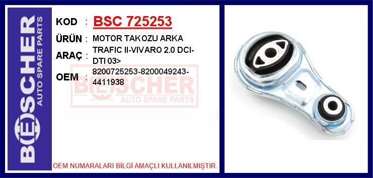 MOTOR TAKOZU ARKA RENAULT TRAFIC II 06> OPEL VİVARO 06> 2.0dCi 2.5dCi | OEM:8200725253-8200049243-4411938