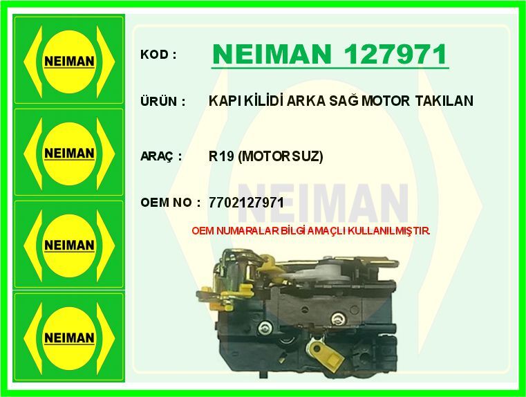 KAPI KİLİDİ ARKA SAĞ MOTOR TAKILAN R19 MOTORSUZ | OEM:7702127971
