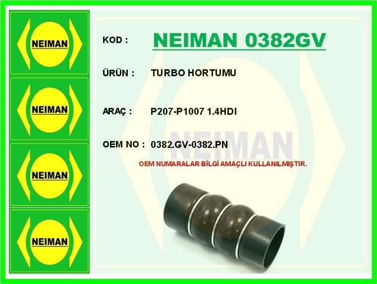 TURBO HORTUMU P207-P1007 1.4HDI | OEM:0382.GV-0382.PN