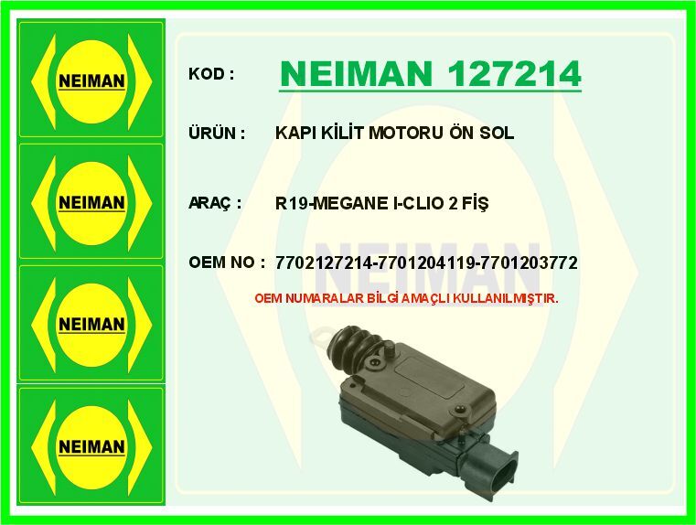 KAPI KİLİT MOTORU ÖN SOL R19-MEGANE I-CLIO 2 FİŞ | OEM:7702127214-7701204119-7701203772