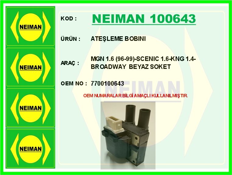 ATEŞLEME BOBINI MGN 1.6 96-99 -SCENIC 1.6-KNG 1.4-BROADWAY BEYAZ SOKET | OEM:7700100643