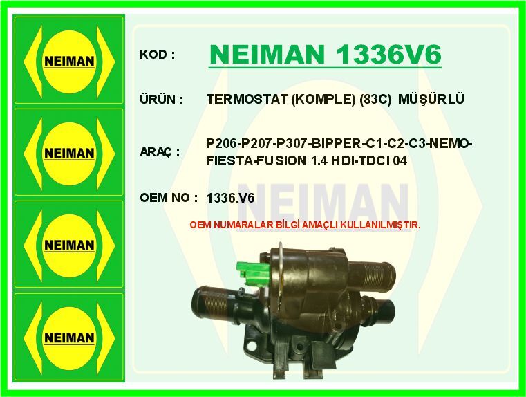 TERMOSTAT KOMPLE 83C MÜŞÜRLÜ P206-P207-P307-BIPPER-C1-C2-C3-NEMO-FIESTA-FUSION 1.4 HDI-TDCI 04 | OEM:1336.V6