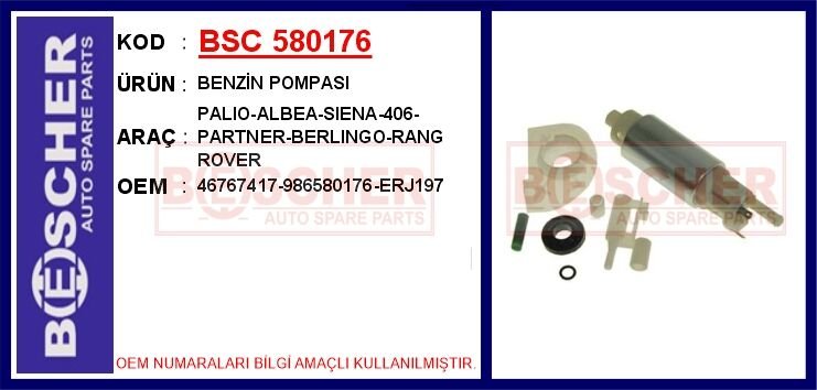 BENZİN POMPASI PALIO-ALBEA-SIENA-406-PARTNER-BERLINGO-RANG ROVER | OEM:46767417-986580176-ERJ197