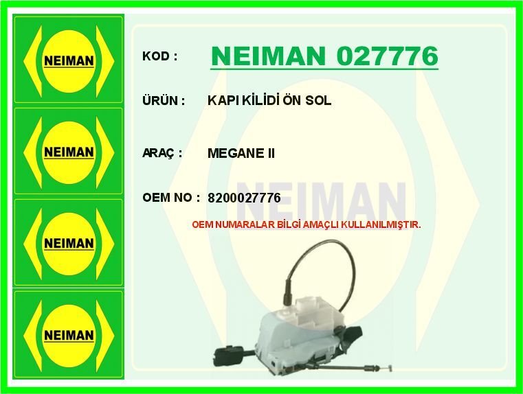 KAPI KİLİDİ ÖN SOL MEGANE II | OEM:8200027776